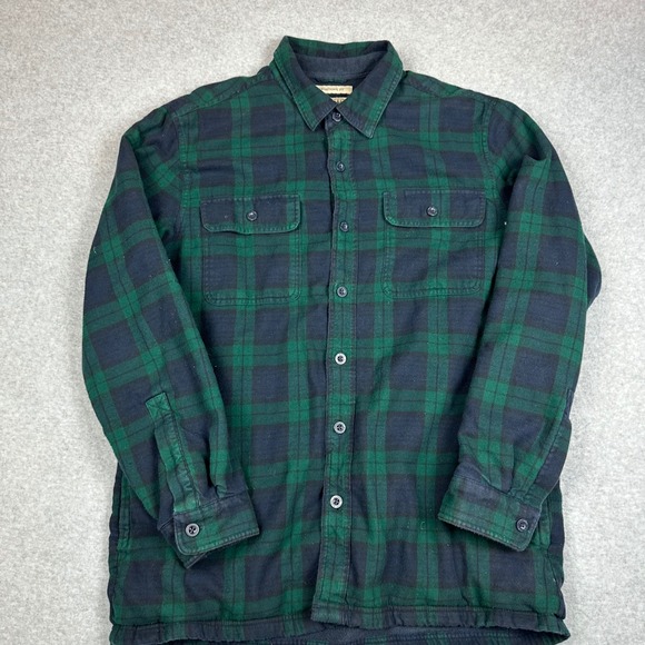 LL Bean Fleece Lined Flannel Shirt Jacket Mens Large Green Plaid 298189 - Picture 2 of 10